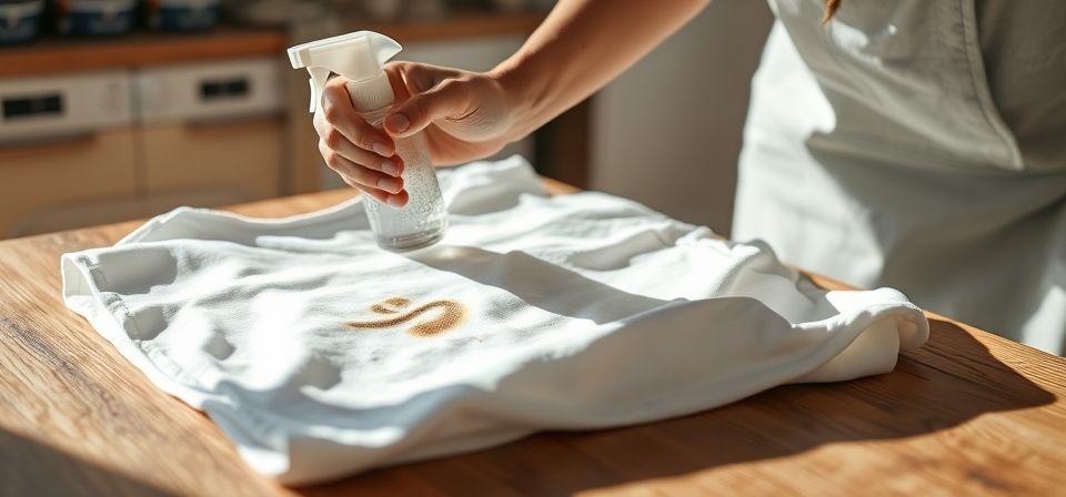 Persona inspeccionando una mancha de plancha en una camisa blanca
