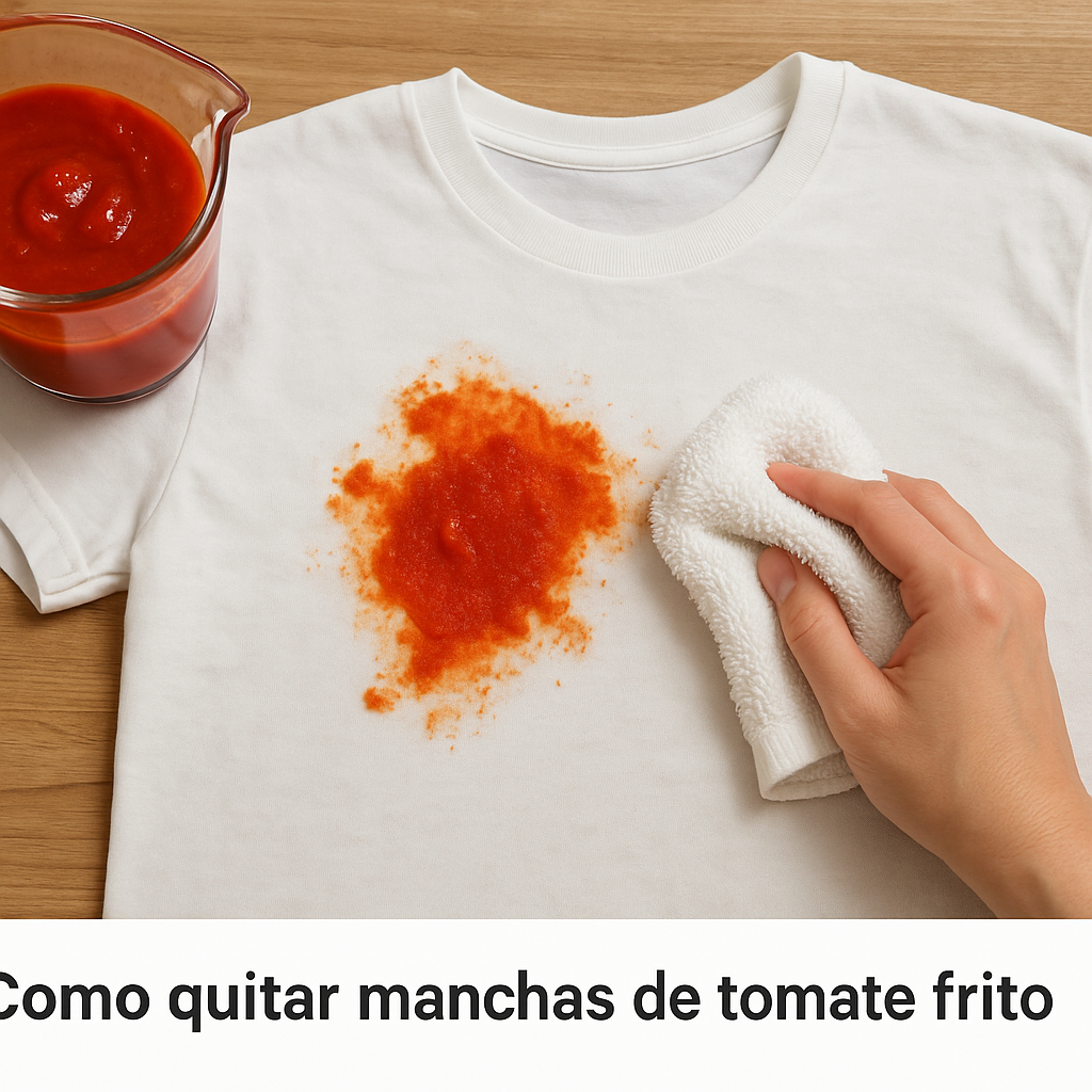 ropa manchada y limpia tras quitar manchas de tomate frito