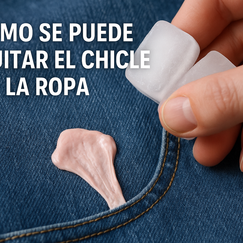 camisa blanca con chicle pegado y mano retirando el chicle con hielo