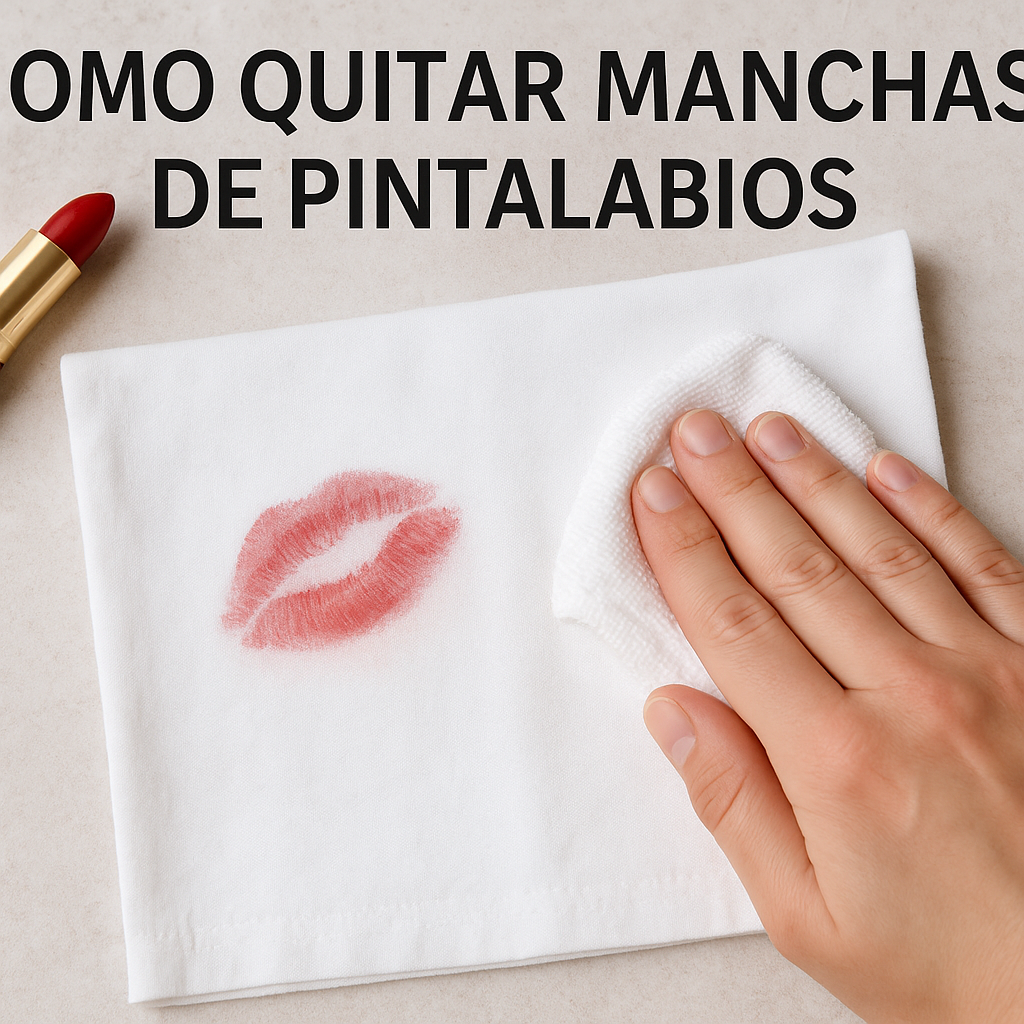 camisa blanca con mancha de pintalabios y productos para eliminarla