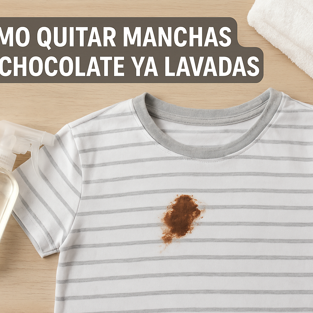 ropa con manchas de chocolate ya lavadas después del primer intento fallido de lavado