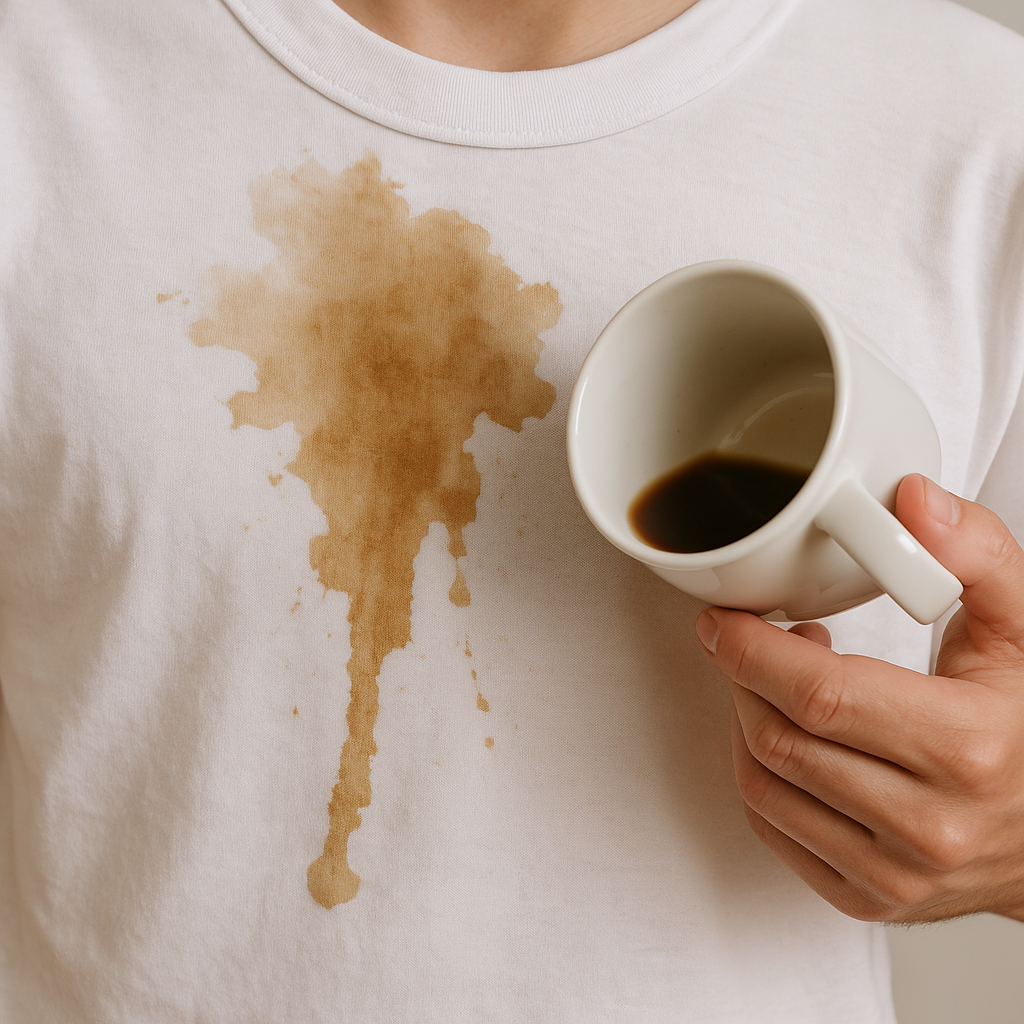 manchas de cafe ropa sobre camisa blanca